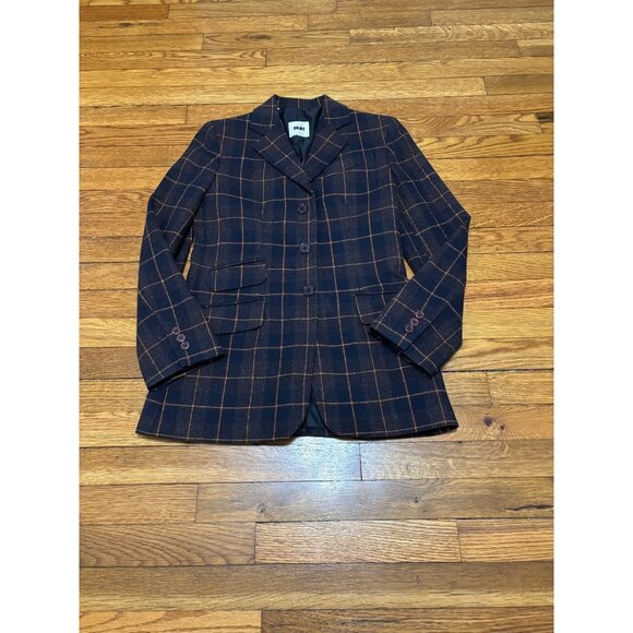 Vintage DKNY Womens Blazer Jacket Size 2 Wool Blend Black Plaid 3 Button Career - Picture 1 of 8